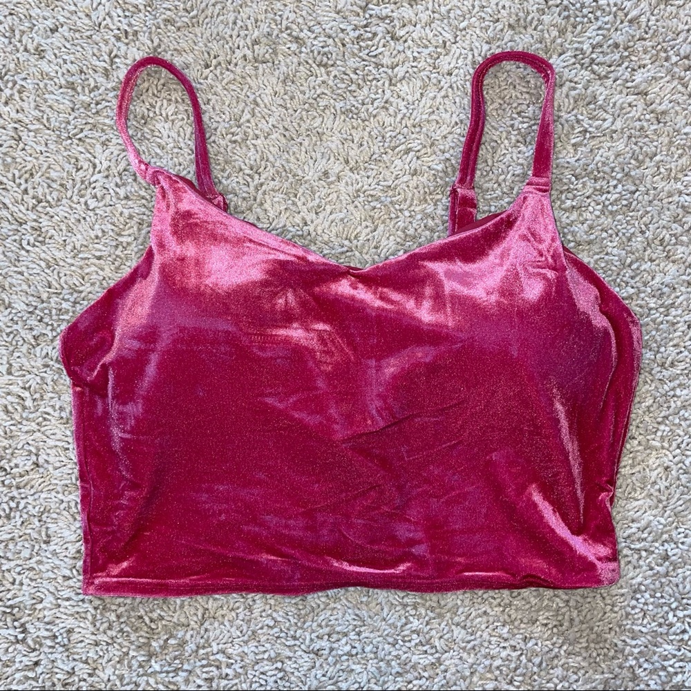 Athleta Elation V-Neck Dusty Pink Crushed Velvet Crop Top Tank Large